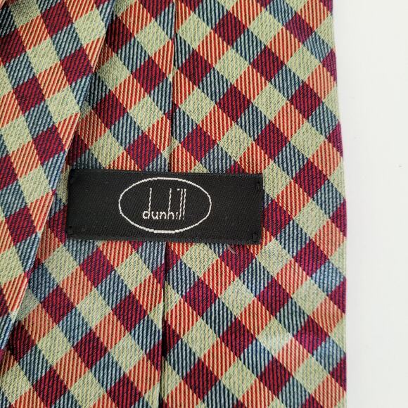 Dunhill Men's Neck Tie Made In England Designer Silk Multicolor Plaid Check Logo - Picture 5 of 5